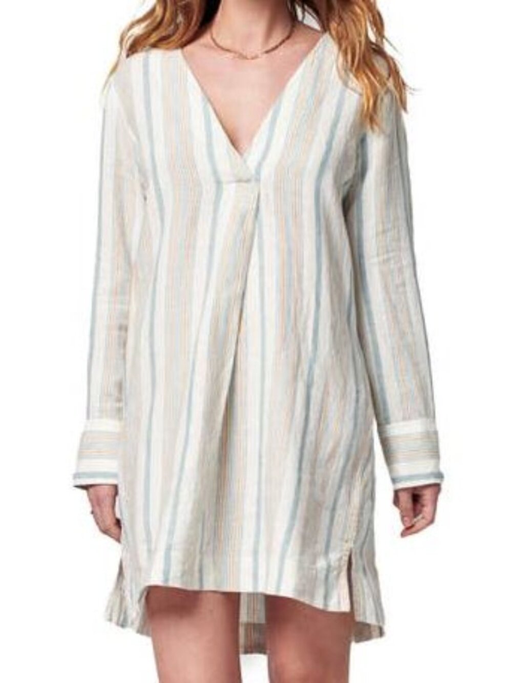 *NEW Faherty Beach Days Striped Long Sleeve Linen Dress Size XS
